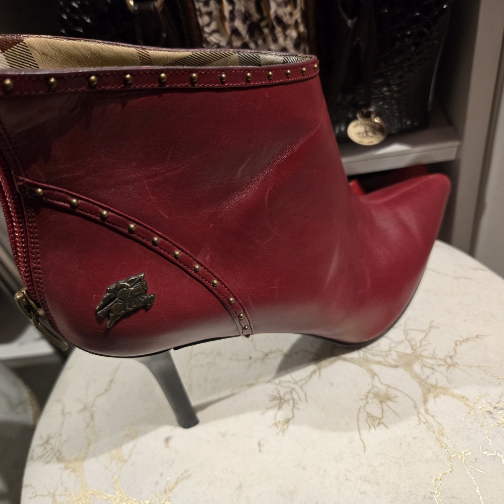 Burberry Burgundy Studded Heeled Boots